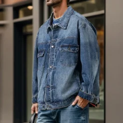 Men's Graffiti Coat Jean Jacket Denim Jacket Breathable Comfortable Casual Sports & Outdoor Going out Weekend Buttons Print Fall & Winter Turndown Long Sleeve Black Blue