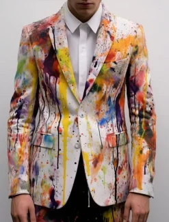 Men's Graffiti Long Sleeve Turndown Business Artistic Work Wear to work Going out Buttons Print Multi Pocket