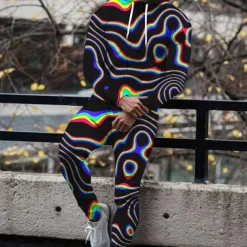 Men's Graphic Abstract 2pcs 3D Sweatshirt Sets Hoodie Tracksuit Long Sleeve Long pants Hooded Fashion Streetwear Casual Daily Sports Going out 3D Print Spring & Fall Black White