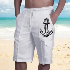 Men's Graphic Anchor Shorts Summer Shorts Baggy Shorts Mid Waist Streetwear Designer Casual Daily Holiday Elastic Waist Drawstring Print Designer Clothing Apparel