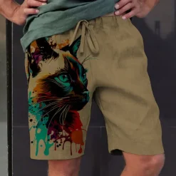 Men's Graphic Animal Cat Shorts Summer Shorts Beach Shorts Mid Waist Streetwear Hawaiian Designer Casual Daily Holiday Elastic Waist 3D Print Drawstring Designer Clothing Apparel