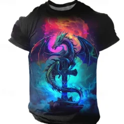 Men's Graphic Animal Dragon T shirt Short Sleeve T shirt 3D Print Crew Neck Shirt Daily Casual Subculture Sports Outdoor Holiday Going out Blue Purple Green Spring & Summer Clothing Apparel S M L XL