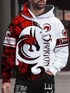 Men's Graphic Animal Dragon Hoodie Hoodies Sweatshirt Streetwear Designer Long Sleeve Hooded Sports & Outdoor Daily Wine Red Pink Print Spring & Fall Designer