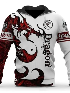 Men's Graphic Animal Dragon Hoodie Hoodies Sweatshirt Streetwear Designer Long Sleeve Hooded Sports & Outdoor Daily Wine Red Pink Print Spring & Fall Designer