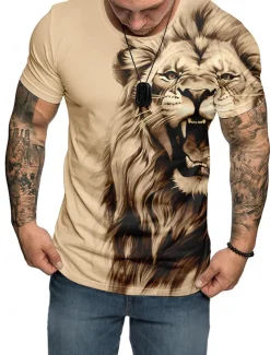 Men's Graphic Animal Lion Short Sleeve T shirt 3D Print Crew Neck Shirt Daily Designer Outdoor Party Casual Holiday Burgundy Blue Green Spring & Summer Clothing Apparel Normal S M L XL XXL XXXL