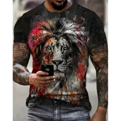 Men's Graphic Animal Lion T Shirt Short Sleeve T shirt 3D Print Crew Neck Shirt Vintage Fashion Designer Outdoor Daily Sports Dark Brown Black Yellow Spring & Summer Clothing Apparel S M L XL 2XL 3XL