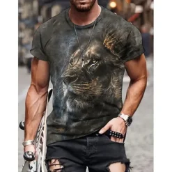 Men's Graphic Animal Lion T Shirt Short Sleeve T shirt 3D Print Crew Neck Shirt Vintage Fashion Designer Outdoor Daily Sports Dark Brown Black Yellow Spring & Summer Clothing Apparel S M L XL 2XL 3XL