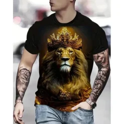 Men's Graphic Animal Lion T Shirt Short Sleeve T shirt 3D Print Crew Neck Shirt Vintage Fashion Designer Outdoor Daily Sports Dark Brown Black Yellow Spring & Summer Clothing Apparel S M L XL 2XL 3XL