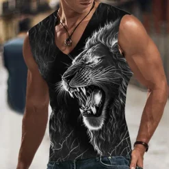 Men's Graphic Animal Lion Vest Top Sleeveless T Shirt for Men Sleeveless T shirt 3D Print V Neck Shirt Designer Casual Muscle Sports Running Gym Blue Orange Green Spring & Summer Clothing Apparel S M