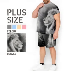Men's Graphic Animal Lion 2pcs Tees sets Matching Sets Short Sleeve Short Pants Crew Neck Fashion Designer Comfortable Outdoor Casual Daily Print Spring & Summer Blue Red Brown