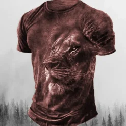 Men's Graphic Animal Lion T shirt Retro Shirts Short Sleeve T shirt 3D Print Crew Neck Shirt Vintage Fashion Designer Outdoor Daily Sports Red Blue Brown Spring & Summer Clothing Apparel S M L XL 2XL