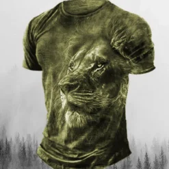 Men's Graphic Animal Lion T shirt Retro Shirts Short Sleeve T shirt 3D Print Crew Neck Shirt Vintage Fashion Designer Outdoor Daily Sports Red Blue Brown Spring & Summer Clothing Apparel S M L XL 2XL