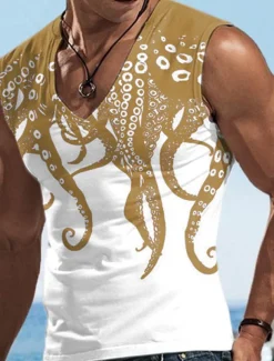 Men's Graphic Animal Octopus Tank Top Vest Top Sleeveless T Shirt for Men Sleeveless T shirt 3D Print V Neck Shirt Designer Casual Muscle Sports Running Gym Black Yellow Blue Spring & Summer Clothing