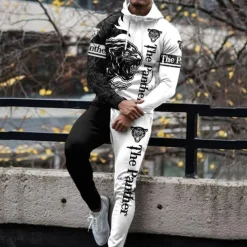 Men's Graphic Animal 2pcs 3D Sweatshirt Sets Tracksuit Hoodies Long Sleeve Long pants Hooded Streetwear Designer Basic Sports & Outdoor Casual Sports Zipper Spring Fall White Yellow Blue
