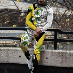 Men's Graphic Animal 2pcs 3D Sweatshirt Sets Tracksuit Hoodies Long Sleeve Long pants Hooded Streetwear Designer Basic Sports & Outdoor Casual Sports Zipper Spring Fall White Yellow Blue