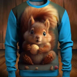 Men's Graphic Animal Squirrel Sweatshirts Golf Pullover Sweatshirt Long Sleeve Sweatshirt Crew Neck Fashion Daily Casual 3D Print Vacation Holiday Going out Print Spring & Fall