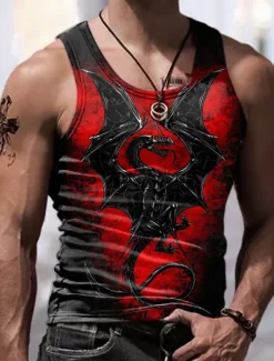Men's Graphic Animal Vest Top Sleeveless T Shirt for Men Sleeveless T shirt 3D Print Crew Neck Shirt Fashion Designer Muscle Daily Sports Running Red Spring & Summer Clothing Apparel S M L XL 2XL 3XL