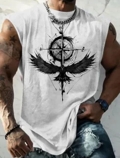 Men's Graphic Animal Vest Top Sleeveless T Shirt for Men Sleeveless Cap Sleeve T shirt 3D Print Crew Neck Shirt Fashion Designer Muscle Daily Sports Gym Black White Dark Blue Spring & Summer Clothing