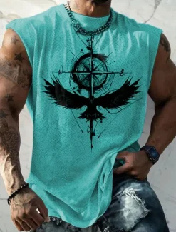 Men's Graphic Animal Vest Top Sleeveless T Shirt for Men Sleeveless Cap Sleeve T shirt 3D Print Crew Neck Shirt Fashion Designer Muscle Daily Sports Gym Black White Dark Blue Spring & Summer Clothing