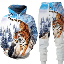 Men's Graphic Animal Wolf 2pcs 3D Sweatshirt Sets Tracksuit Hoodies Long Sleeve Long pants Hooded Streetwear Designer Basic Sports & Outdoor Casual Sports Print Spring Fall Black White Blue