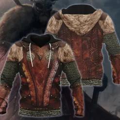 Men's Graphic Armor Viking Hoodie Hoodies Sweatshirt Vintage Streetwear Long Sleeve Hooded Casual Daily Holiday Brown Lace up Fall Spring & Fall Designer