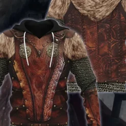 Men's Graphic Armor Viking Hoodie Hoodies Sweatshirt Vintage Streetwear Long Sleeve Hooded Casual Daily Holiday Brown Lace up Fall Spring & Fall Designer