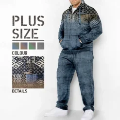 Men's Graphic Bohemian 2pcs 3D Sweatshirt Sets Tracksuit Zip Up Hoodies Long Sleeve Long pants Hooded Fashion Designer Casual Daily Sports Going out 3D Print Spring & Fall Blue Green Coffee