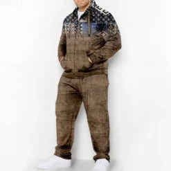 Men's Graphic Bohemian 2pcs 3D Sweatshirt Sets Tracksuit Zip Up Hoodies Long Sleeve Long pants Hooded Fashion Designer Casual Daily Sports Going out 3D Print Spring & Fall Blue Green Coffee