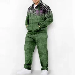 Men's Graphic Bohemian 2pcs 3D Sweatshirt Sets Tracksuit Zip Up Hoodies Long Sleeve Long pants Hooded Fashion Designer Casual Daily Sports Going out 3D Print Spring & Fall Blue Green Coffee