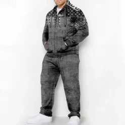 Men's Graphic Bohemian 2pcs 3D Sweatshirt Sets Tracksuit Zip Up Hoodies Long Sleeve Long pants Hooded Fashion Designer Casual Daily Sports Going out 3D Print Spring & Fall Blue Green Coffee