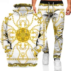 Men's Graphic Chains Print 2pcs 3D Sweatshirt Sets Tracksuit Hoodies Long Sleeve Long pants Hooded Streetwear Sportswear Basic Sports & Outdoor Casual Sports Print Spring Fall Black White Red