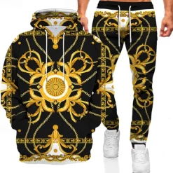 Men's Graphic Chains Print 2pcs 3D Sweatshirt Sets Tracksuit Hoodies Long Sleeve Long pants Hooded Streetwear Sportswear Basic Sports & Outdoor Casual Sports Print Spring Fall Black White Red