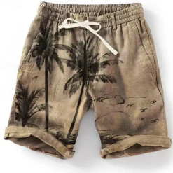 Men's Graphic Coconut Tree Summer Shorts Beach Shorts Mid Waist Streetwear Hawaiian Designer Casual Daily Holiday Elastic Waist Drawstring Designer Clothing Apparel