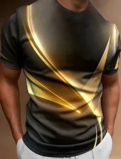 Men's Graphic Color Block T shirt Short Sleeve T shirt 3D Print Crew Neck Shirt Vintage Fashion Designer Outdoor Daily Sports Yellow Blue Purple Spring & Summer Clothing Apparel S M L XL 2XL 3XL