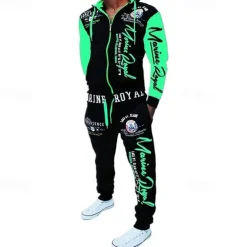 Men's Graphic Color Block Letter 2pcs 3D Sweatshirt Sets Hoodie Tracksuit Long Sleeve Long pants Hooded Streetwear Designer Casual Sports & Outdoor Casual Sports Zipper Print Spring Fall Yellow Blue