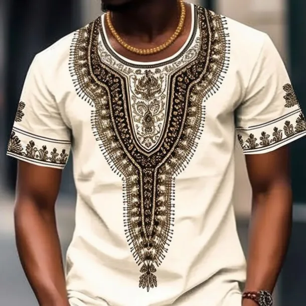 Men's Graphic Color Block Tribal T shirt Short Sleeve T shirt 3D Print Crew Neck Shirt Fashion Designer Ethnic Outdoor Daily Sports Black and Red Black White Spring & Summer Clothing Apparel S M L XL