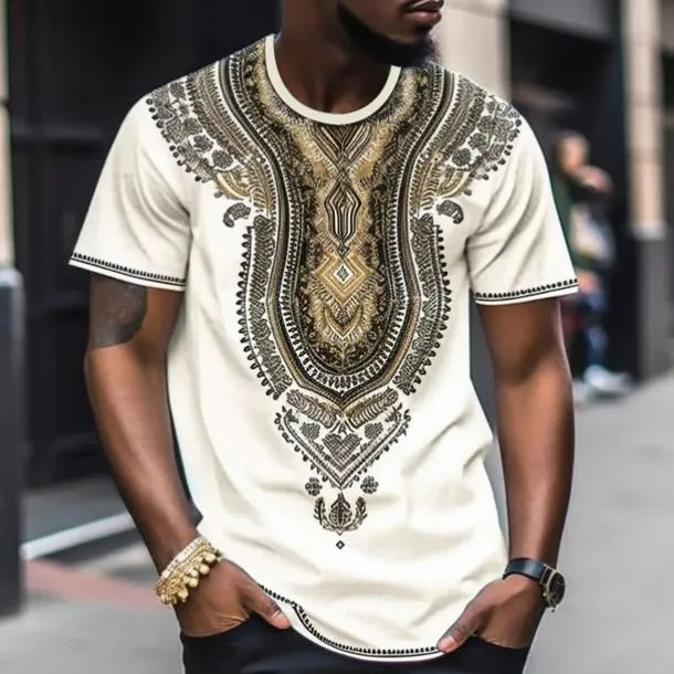 Men's Graphic Color Block Tribal T shirt Short Sleeve T shirt 3D Print Crew Neck Shirt Fashion Designer Ethnic Outdoor Daily Sports Black and Red Black White Spring & Summer Clothing Apparel S M L XL