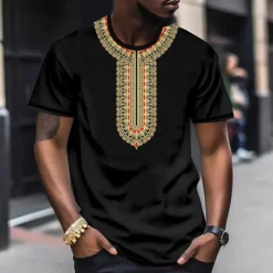 Men's Graphic Color Block Tribal T shirt Short Sleeve T shirt 3D Print Crew Neck Shirt Fashion Designer Ethnic Outdoor Daily Sports Black and Red Black White Spring & Summer Clothing Apparel S M L XL
