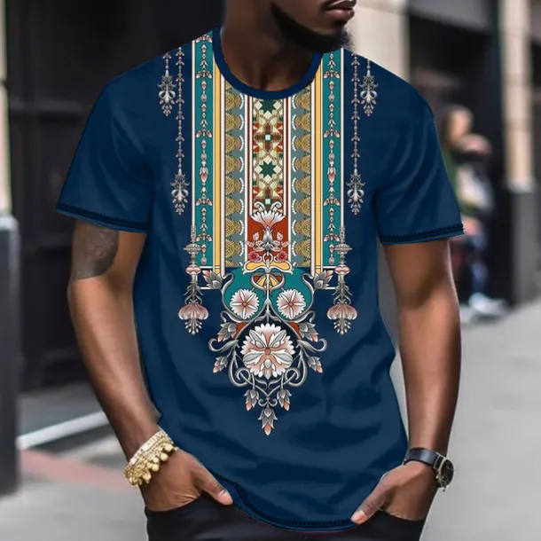 Men's Graphic Color Block Tribal T shirt Short Sleeve T shirt 3D Print Crew Neck Shirt Fashion Designer Ethnic Outdoor Daily Sports Black and Red Black White Spring & Summer Clothing Apparel S M L XL