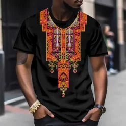Men's Graphic Color Block Tribal T shirt Short Sleeve T shirt 3D Print Crew Neck Shirt Fashion Designer Ethnic Outdoor Daily Sports Black and Red Black White Spring & Summer Clothing Apparel S M L XL