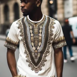 Men's Graphic Color Block Tribal T shirt Short Sleeve T shirt 3D Print Crew Neck Shirt Fashion Designer Ethnic Outdoor Daily Sports Black and Red Black White Spring & Summer Clothing Apparel S M L XL