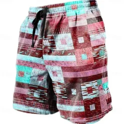 Men's Graphic Color Block Patchwork Shorts Summer Shorts Beach Shorts Mid Waist Streetwear Hawaiian Designer Casual Daily Holiday Drawstring Elastic Waist 3D Print Designer Clothing Apparel