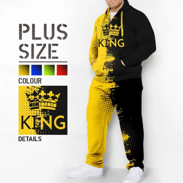 Men's Graphic Color Block 2pcs 3D Sweatshirt Sets Hoodie Tracksuit Long Sleeve Long pants Hooded Fashion Designer Casual Daily Sports Going out 3D Print Spring & Fall Yellow Blue Red