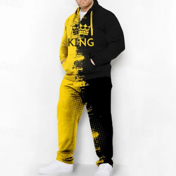 Men's Graphic Color Block 2pcs 3D Sweatshirt Sets Hoodie Tracksuit Long Sleeve Long pants Hooded Fashion Designer Casual Daily Sports Going out 3D Print Spring & Fall Yellow Blue Red