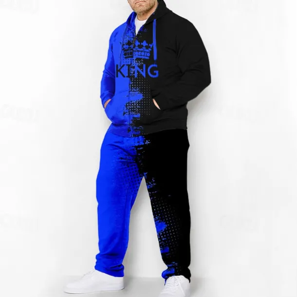 Men's Graphic Color Block 2pcs 3D Sweatshirt Sets Hoodie Tracksuit Long Sleeve Long pants Hooded Fashion Designer Casual Daily Sports Going out 3D Print Spring & Fall Yellow Blue Red