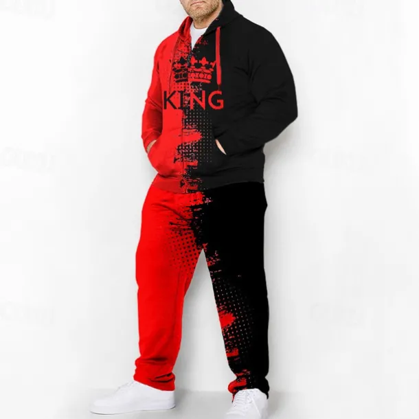 Men's Graphic Color Block 2pcs 3D Sweatshirt Sets Hoodie Tracksuit Long Sleeve Long pants Hooded Fashion Designer Casual Daily Sports Going out 3D Print Spring & Fall Yellow Blue Red