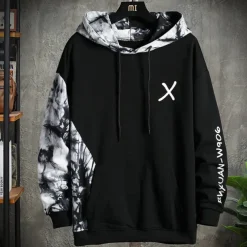 Men's Graphic Color Block Letter Hoodie Hoodies Sweatshirt Cool Casual Long Sleeve Hooded Casual Black White Patchwork Print Front Pocket Winter Spring & Fall Designer