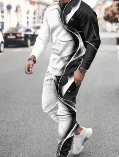 Men's Graphic Color Block 2pcs 3D Sweatshirt Sets Tracksuit Long Sleeve Long pants Crew Neck Streetwear Sportswear Basic Sports & Outdoor Casual Sports Print Spring Fall Black Red Blue