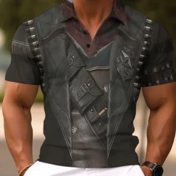 Men's Graphic Cosplay Golf Shirt Short Sleeve Polo Shirts Collared Shirts Vacation Wear Rave Wear Party Outfits Buttons 3D Print Summer Spring Black Gray