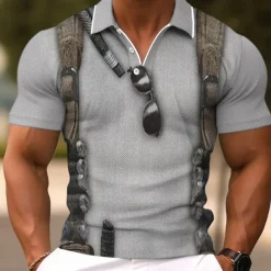 Men's Graphic Cosplay Golf Shirt Short Sleeve Polo Shirts Collared Shirts Vacation Wear Rave Wear Party Outfits Buttons 3D Print Summer Spring Black Gray